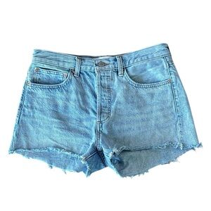 Denim Forum Ex Boyfriend Hi-Rise Rigid Denim Cut-Off Shorts Light Wash Size 27